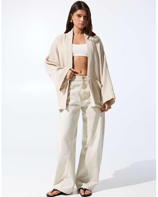 Giacca Morbida Stile Kimono Color Pietra di Pull&Bear in Natural