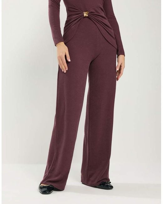 Long Tall Sally Purple Textured Wide Leg Trousers