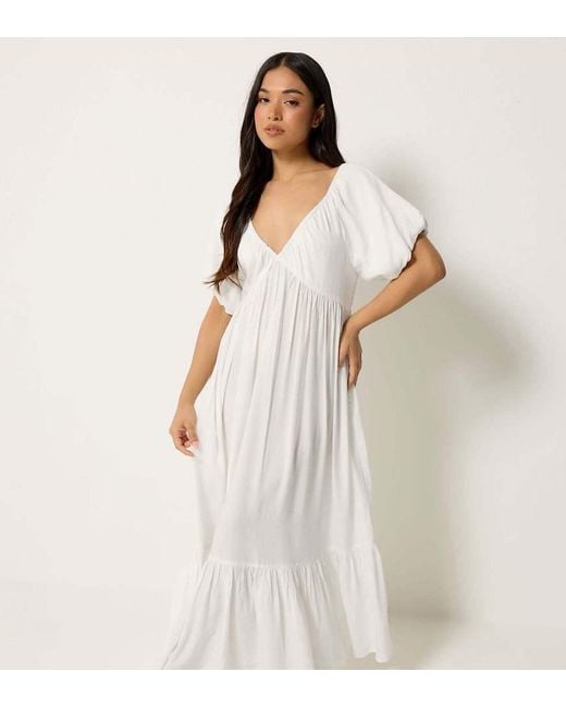 PixieGirl White Petite Puff Sleeve Maxi Dress