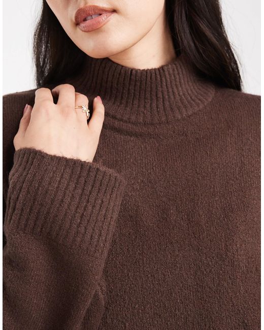 Brave Soul Brown High Neck Knitted Jumper