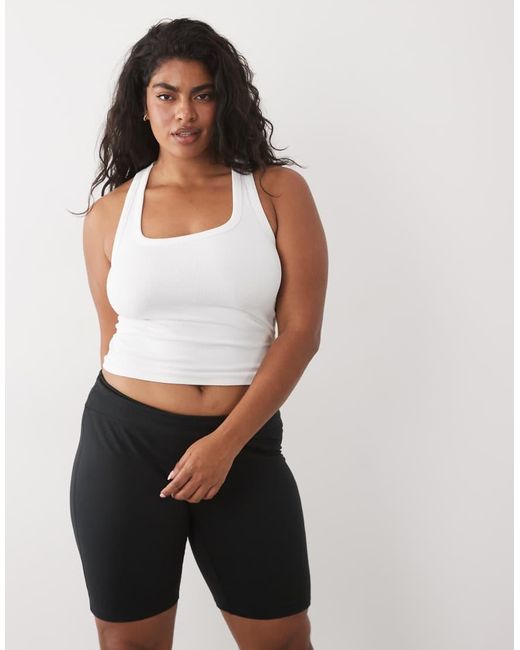 4505 White Curve Seamless Rib Scoop Neck Racer Back Tank Top