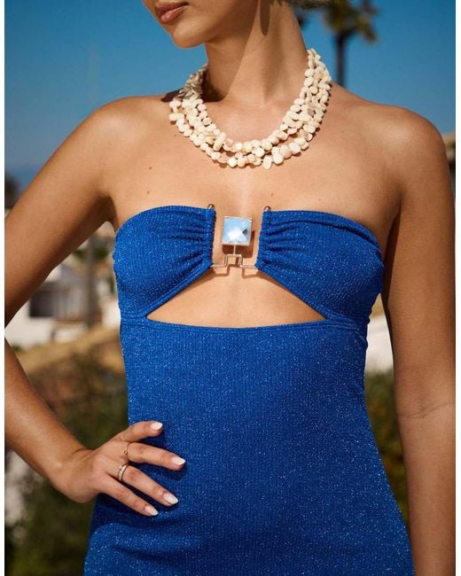 South Beach Blue X Sasha Corte-t Bandeau Maxi Beach Dress