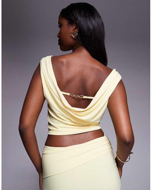 Missy Empire Yellow Double Sculpted Slinky Open Cowl Back Metal Detail Top Co-Ord