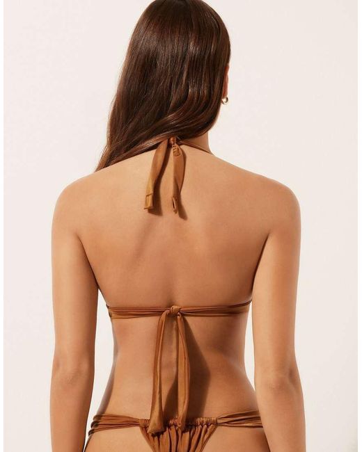 Calzedonia Brown Shiny Satin Padded Triangle Bikini Top
