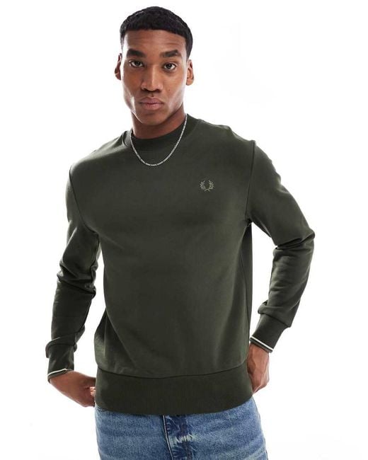 Fred Perry Green Crew Neck Sweatshirt for men