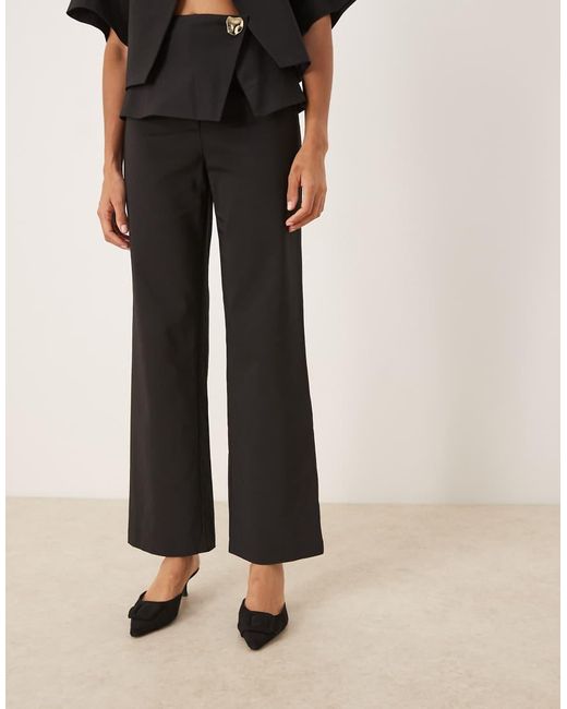 ASOS Black Tailored Fold Over Gold Button Straight Leg Pants