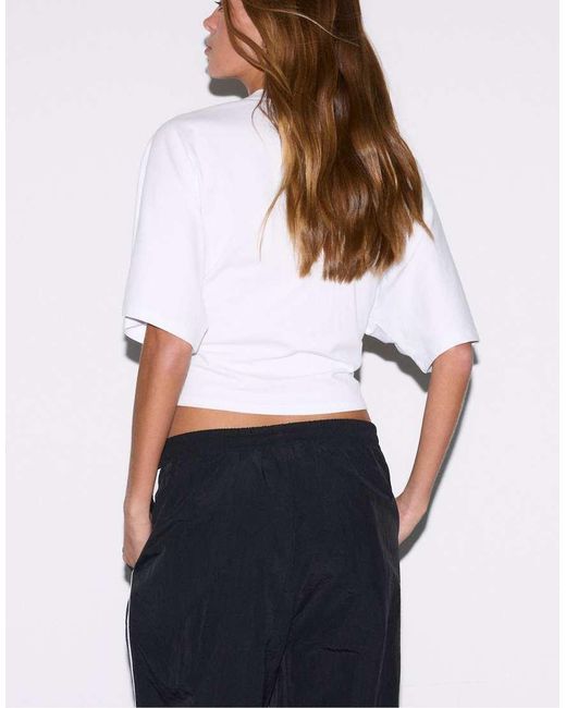 Stradivarius White Japanese Short Sleeve T-shirt