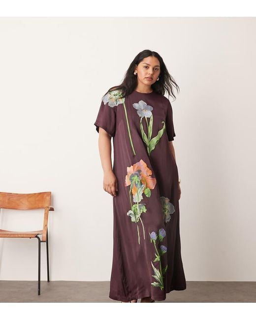 ARRANGE Curve Satin Floral Embroidered TShirt Maxi Dress Lyst UK — free download
