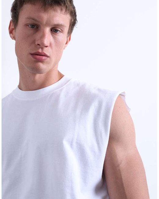 Topman White Relaxed Fit Sleeveless T-shirt for men