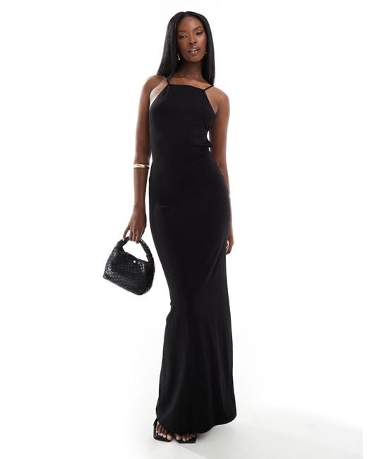 ASOS Black Halter Maxi Dress With Plunge Back And Strapping Detail