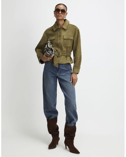 River Island Green Belted Faux Suede Jacket