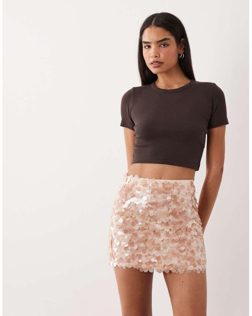 ASOS Natural Layered Sequins Mini Skirt