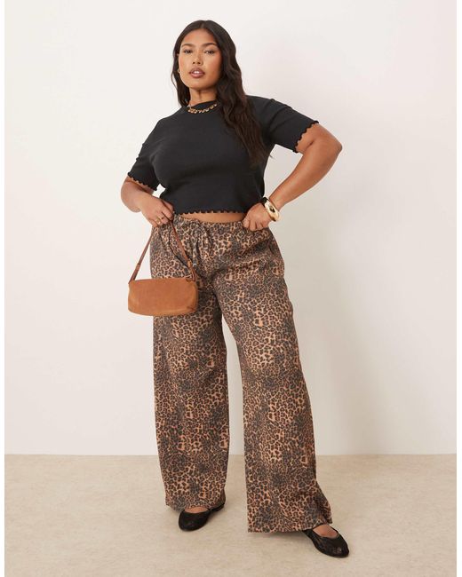 ASOS Brown Asos design curve – hose mit weitem bein, leopardenmuster und waffelstruktur