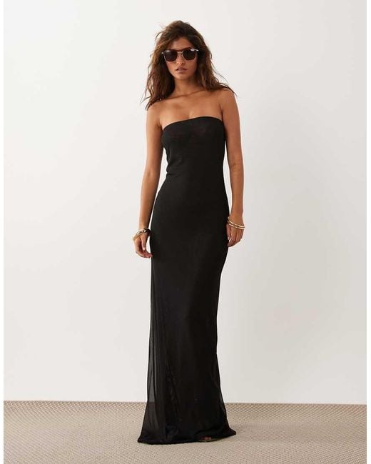 ASOS Black Sheer Mesh Bandeau Maxi Dress