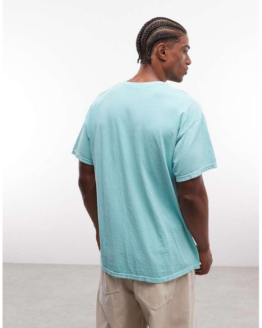 Reclaimed Vintage Blue Amalfi Slogan T-Shirt for men