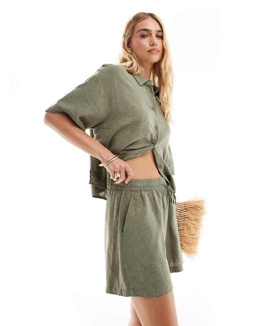 Vero Moda Green Linen Touch Tie Waist Shorts Co-ord