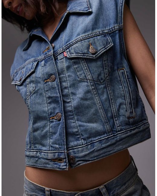 Gilet en jean effet rétréci style années 90 - moyen délavé Levi's en coloris Blue