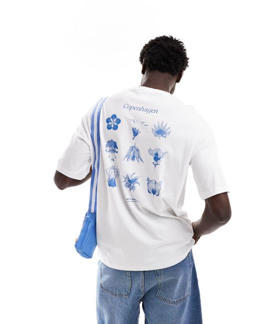 SELECTED Blue Oversized T-shirt With Botanical Gallery Print for men