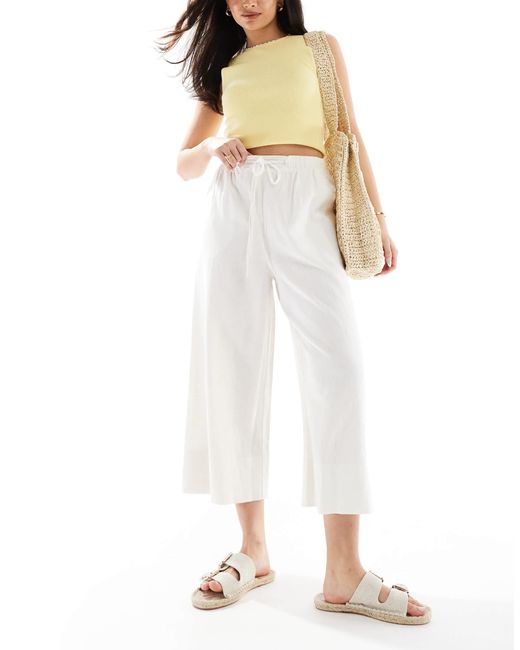 New Look White Linen Cropped Trousers