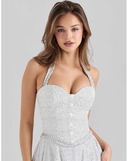 House Of Cb White Georgie Cotton Halter Neck Midi Dress