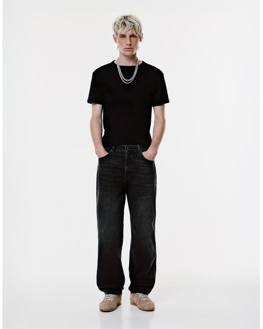 Pull&Bear Black Baggy Jeans for men