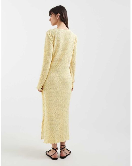 Pieces White Long Sleeve Plisse Midi Dress