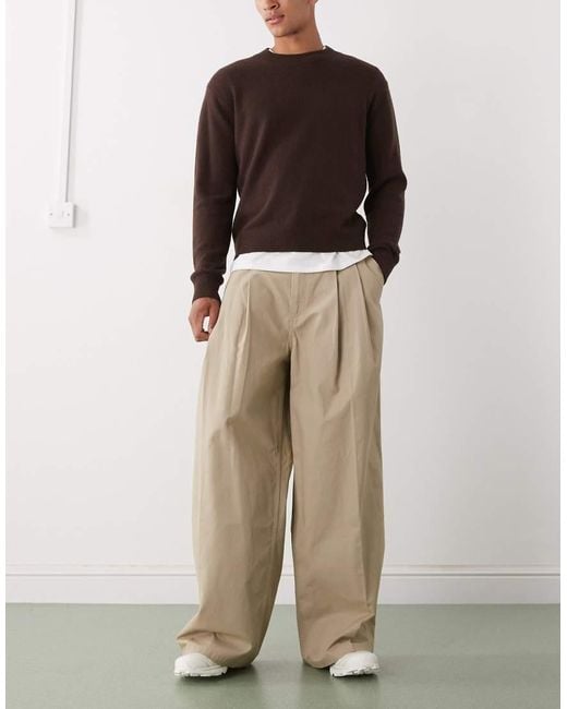 Weekday Natural Oversized Wide Leg Chino Trousers With Front Pleats for men
