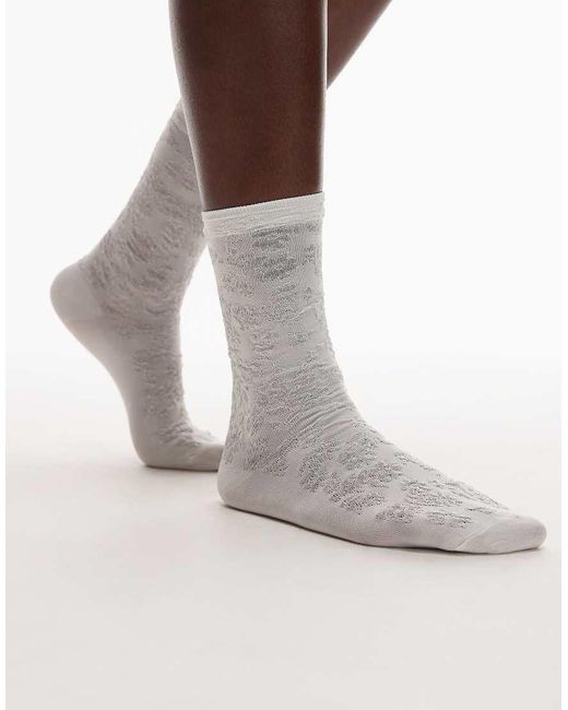 & Other Stories Gray Leopard Embroidery Ankle Socks
