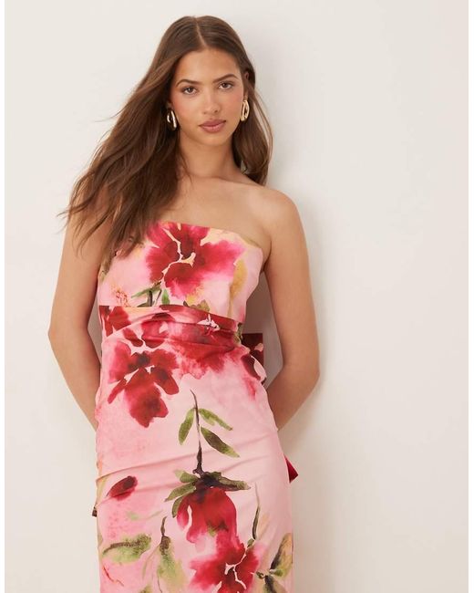 Hope & Ivy Pink Bandeau Pencil Midi Dress With Bow Back