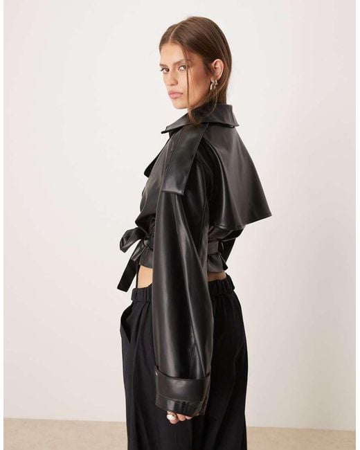 ASOS Black Faux Leather Trench Cropped Jacket