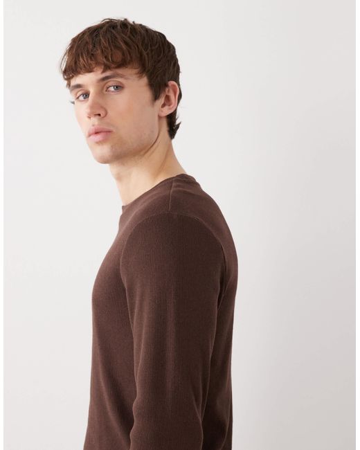 Light Brown Rib Collusion Long Sleeve Fitted Rib Top in Brown for Men | Lyst