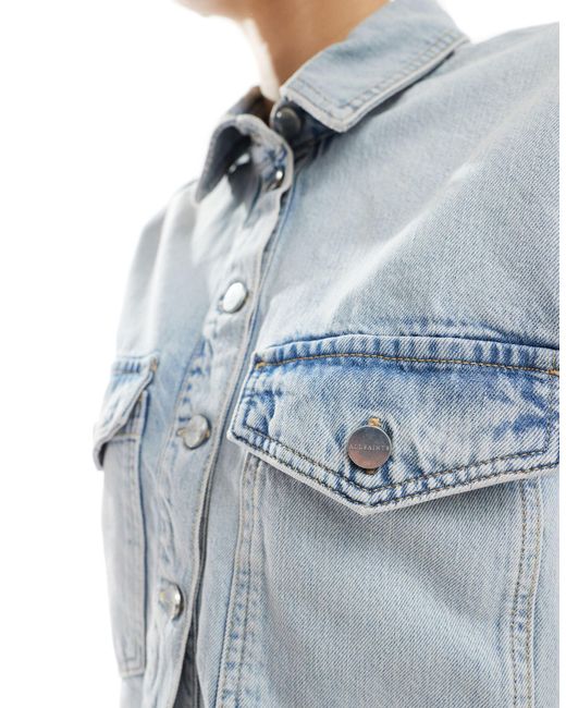 AllSaints Blue – tove – kastiges jeanshemd mit kurzem schnitt