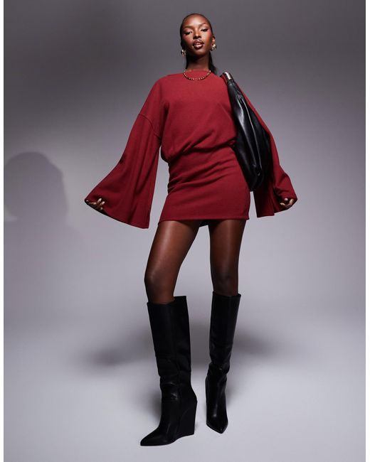 ASOS Red Supersoft Wide Long Sleeve Blouson Mini Dress