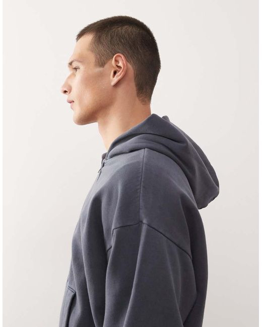 Weekday Blue Oversized Zip Through Hoodie for men