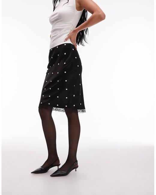 ASOS White Satin Lace Trim 90's Length Midi Skirt