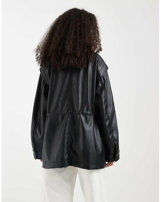 ASOS Black Four Pocket Leather Look Utility Jacket