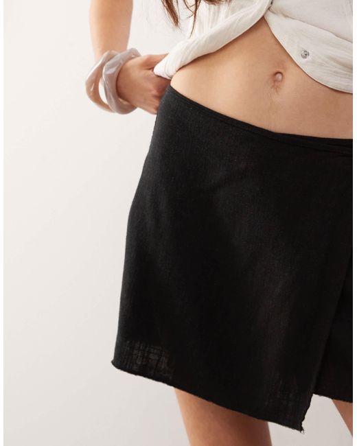 Weekday Black Circee Linen Mix Wrap Mini Skirt