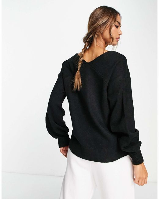 Y.A.S Black Y.a.s. Emmy Deep V Neck Soft Knit Jumper