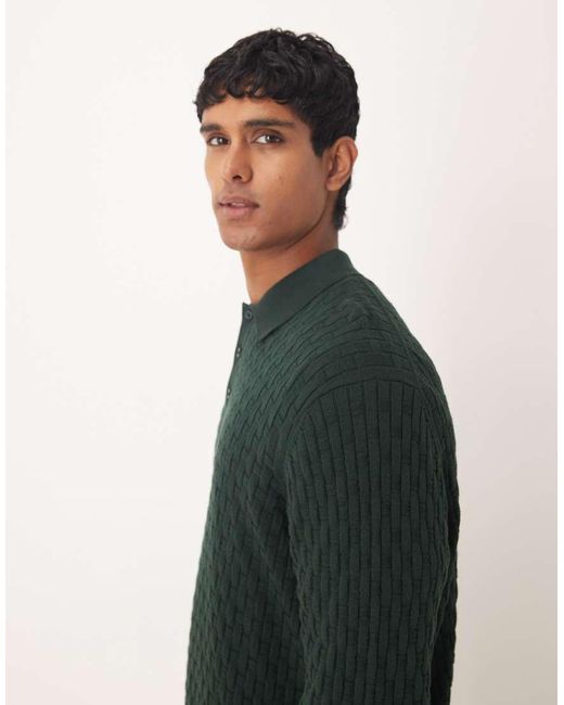 ASOS Green Relaxed Long Sleeve Knit Textured Polo for men