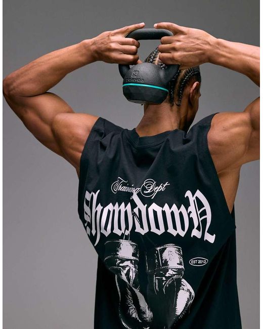 4505 Black Cotton Oversized Pump Training Tank With Boxing Graphic And Quick Dry Finish for men