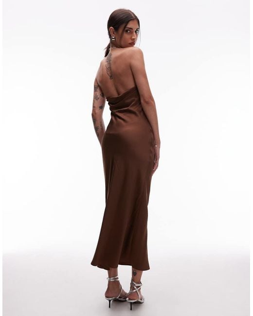 & Other Stories Brown Maxi Dress With Metal Halter Neck Detail And Low Back