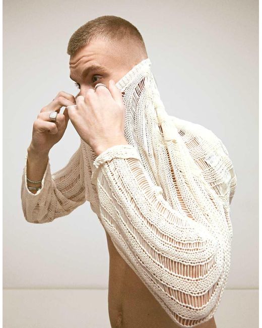 Bershka Natural Open-Knit Jumper for men