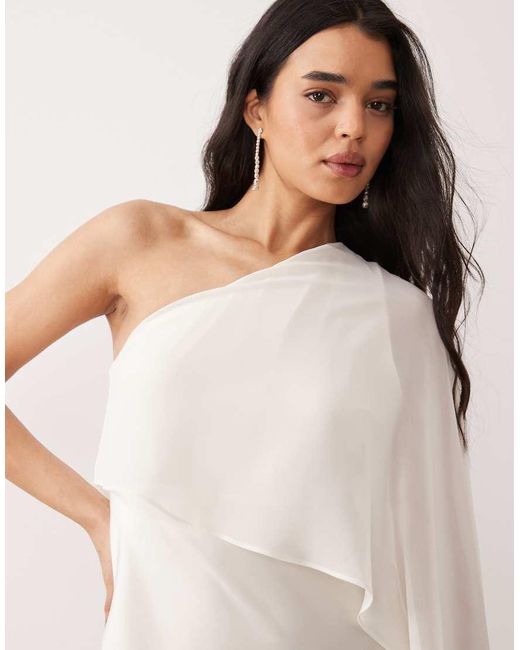 Gina Tricot Natural Sheer One Shoulder Maxi Dress With Side Slit