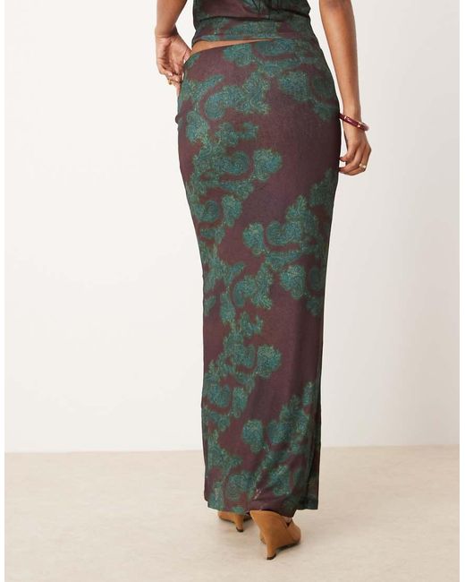 ASOS Printed Gauzy Sheer Mesh Paisley Maxi Low Rise Skirt Co Ord in ...