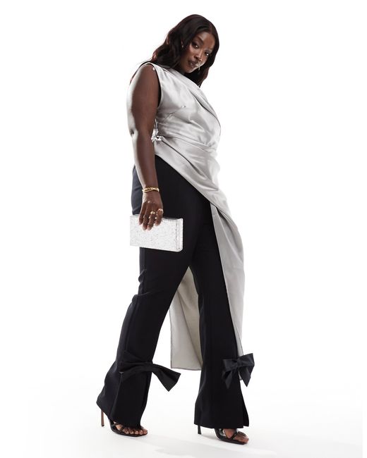 Curve - pantalon d'ensemble ajusté avec nœud en satin ASOS en coloris Black