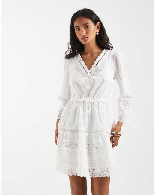 Gap White V-Neck Lace Detail Cinched Mini Dress