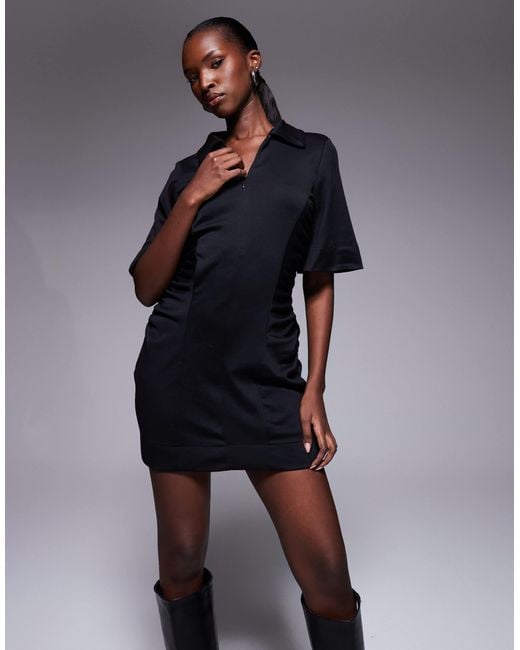 ASOS Blue Ruched Zip Up Detail Mini Dress