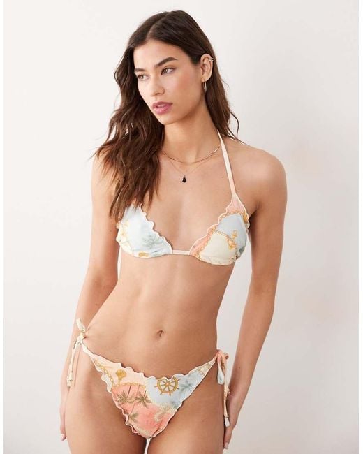 Miss Selfridge Natural Ruffle Edge Triangle Bikini Top