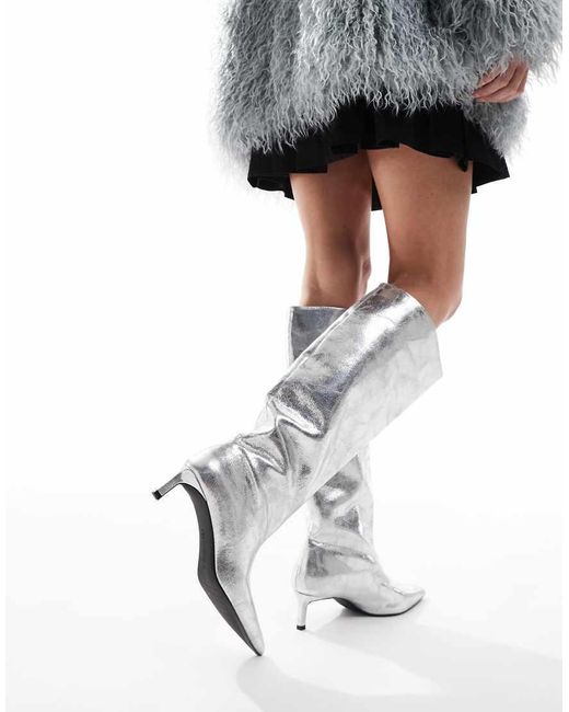 CRETUAO Women's Gold & Silver Over-The-Knee Boots - 8.5cm Block Heel, Pointed Toe, PU Upper For Party & Performance - View #2