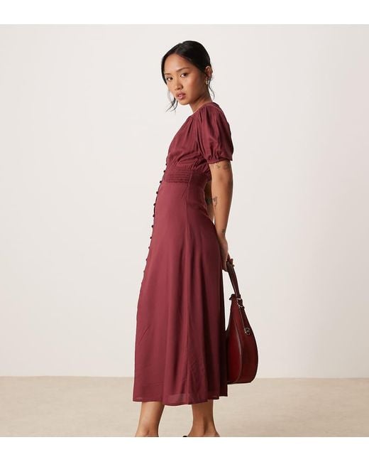 Nobody's Child Petite Red Lucinda Satin Button Front Midi Dress